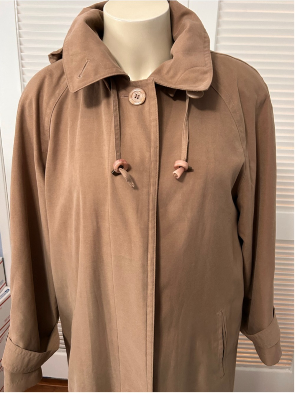 Gallery Petite Hooded Trench Coat Beige Longline Size 10 - Picture 2 of 12